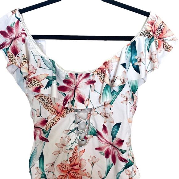 LA Blanca Womens Off Shoulder Ruffle One Piece Swimsuit - Picture 5 of 14